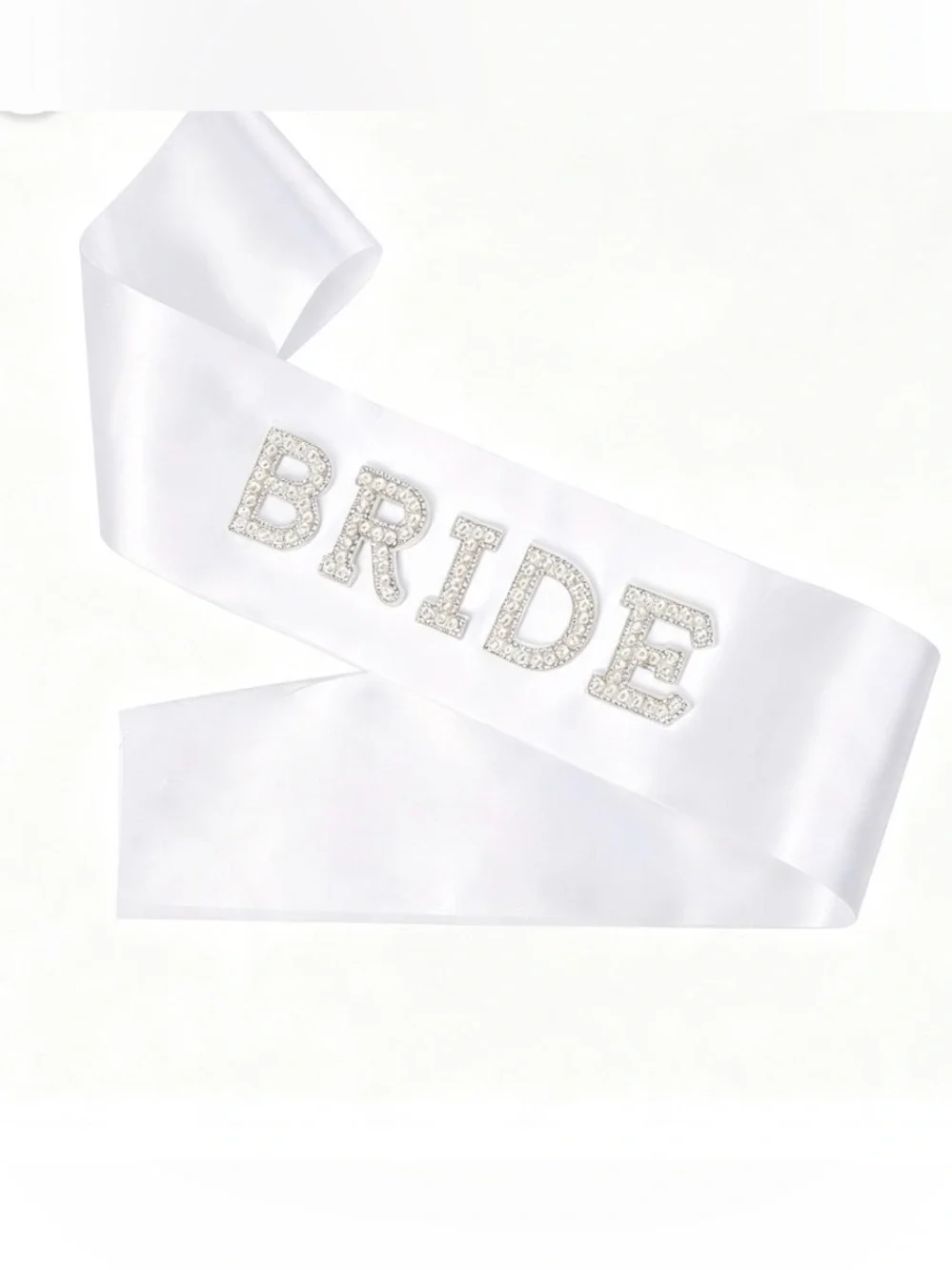 NWOT Bride Satin Sash with Rhinestones & Pearls - White